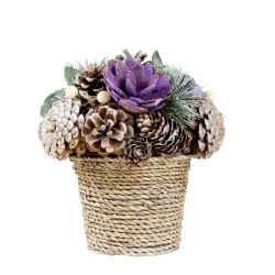 Decoratiune Craciun- Cos cu flori, culoare: multicolor. Dimensiuni : 19*19*19cm -HB-198