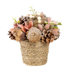 Decoratiune Craciun- Cos cu flori, culoare: multicolor. Dimensiuni : 19*19*19cm -HB-199