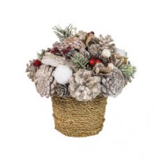 Decoratiune Craciun- Cos cu flori, culoare: multicolor. Dimensiuni : 19*19*19cm -HB-200