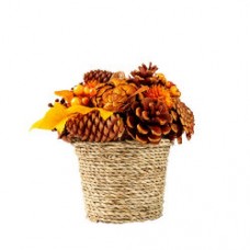 Decoratiune Craciun- Cos cu flori, culoare: prortocaliu. Dimensiuni : 19*19*19cm -HB-197