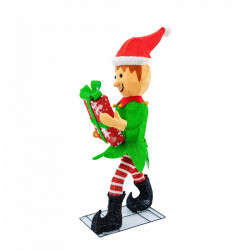 Decoratiune Craciun pe cadru de sarma cu material textil si leduri, dimensiune 44x30x107cm ,60 led-uri, lumina calda, cu jocuri de lumini, alimentare la priza, MI-710