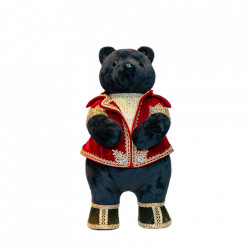 Decoratiune Craciun Ursulet, negru cu rosu, Dimensiuni 23x23x48cm, HB-041