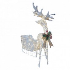 Decoratiune de Craciun Sanie alba din ratan cu spray de zapada , Ren alb cu fir de ratan cu spray de zapada