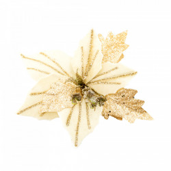 Decoratiune pentru brad in forma de floare, culoare alb, dimensiune 26 cm, MI-1053
