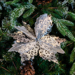 Decoratiune pentru brad in forma de floare, culoare argintiu, dimensiune 25 cm, HB-522