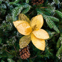 Decoratiune pentru brad in forma de floare, culoare auriu, dimensiune 25x15 cm, HB-516