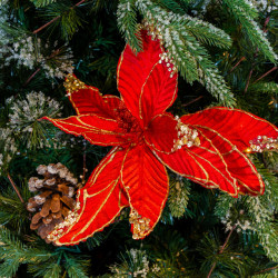 Decoratiune pentru brad in forma de floare, culoare rosu, dimensiune 35x40cm, HB-536
