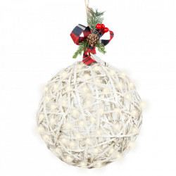 Minge din ratan si plastic alb cu sarma de cupru 35 led-uri lumini albe calde + transformator