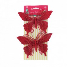 Set 2 fluturi pentru brad, culoare rosu, dimensiune 12*18cm, BL-6015R
