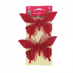 Set 2 fluturi pentru brad, culoare rosu, dimensiune 12*18cm, BL-6015R
