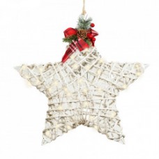 Stea din ratan cu plastic alb, cu sarma de cupru, lumini 25 led-uri si transformator